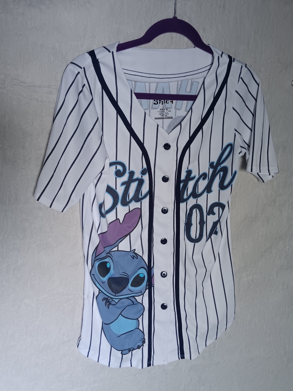 ' Baseball Jersey - White with Blue & Purple Stitch Graphic